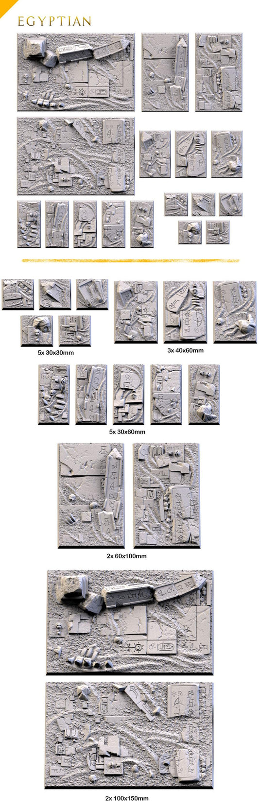 Egyptian Textured Square Bases for Miniatures – Txarli Factory Thematic Designs – Multiple Sizes & Themes