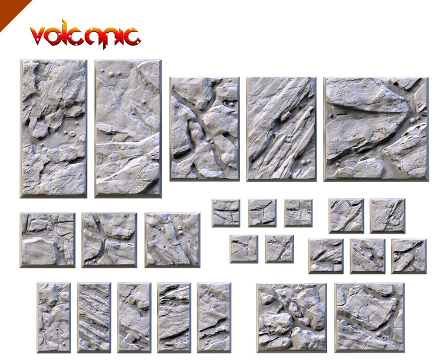 Volcanic Textured Square Bases for Miniatures – Txarli Factory Thematic Designs – Multiple Sizes & Themes