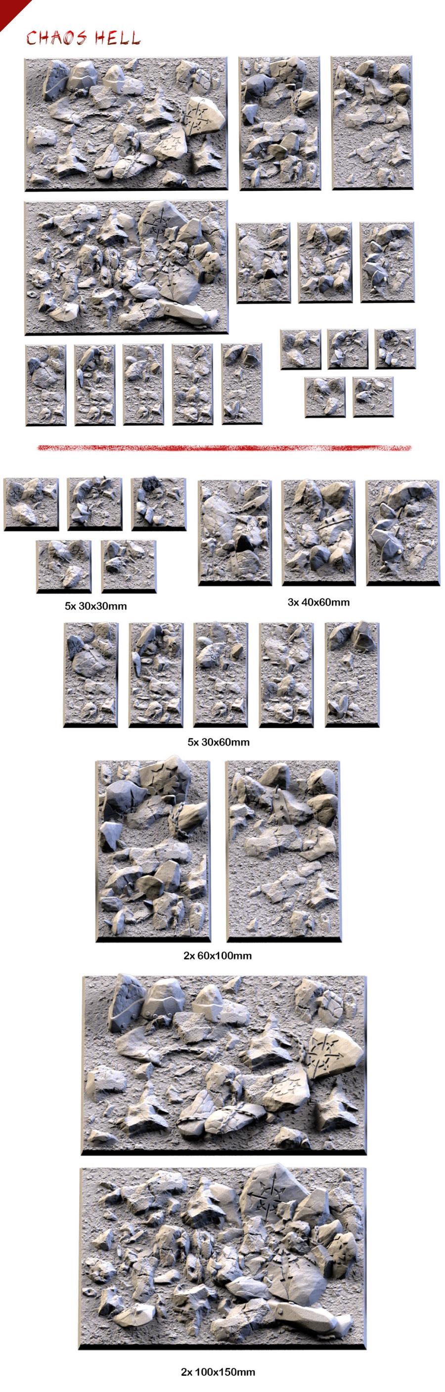 Chaos Hell Textured Square Bases for Miniatures – Txarli Factory Thematic Designs – Multiple Sizes & Themes