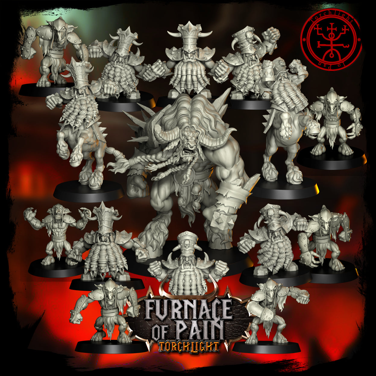 Furnace of Pain Team - 15 High-Quality 3D Print Chaos Dwarf Miniatures | Blood Fantasy Football Bowl | Torchlight Models