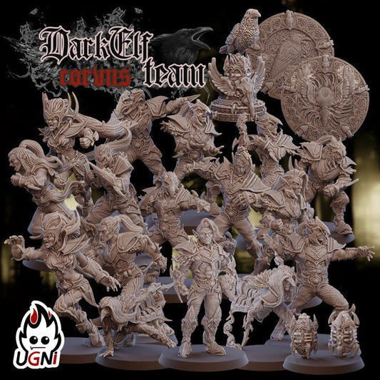 Dark Elf Team & Star player Corvus Cabal Fantasy Football Ugni Miniatures - TheMajorLab