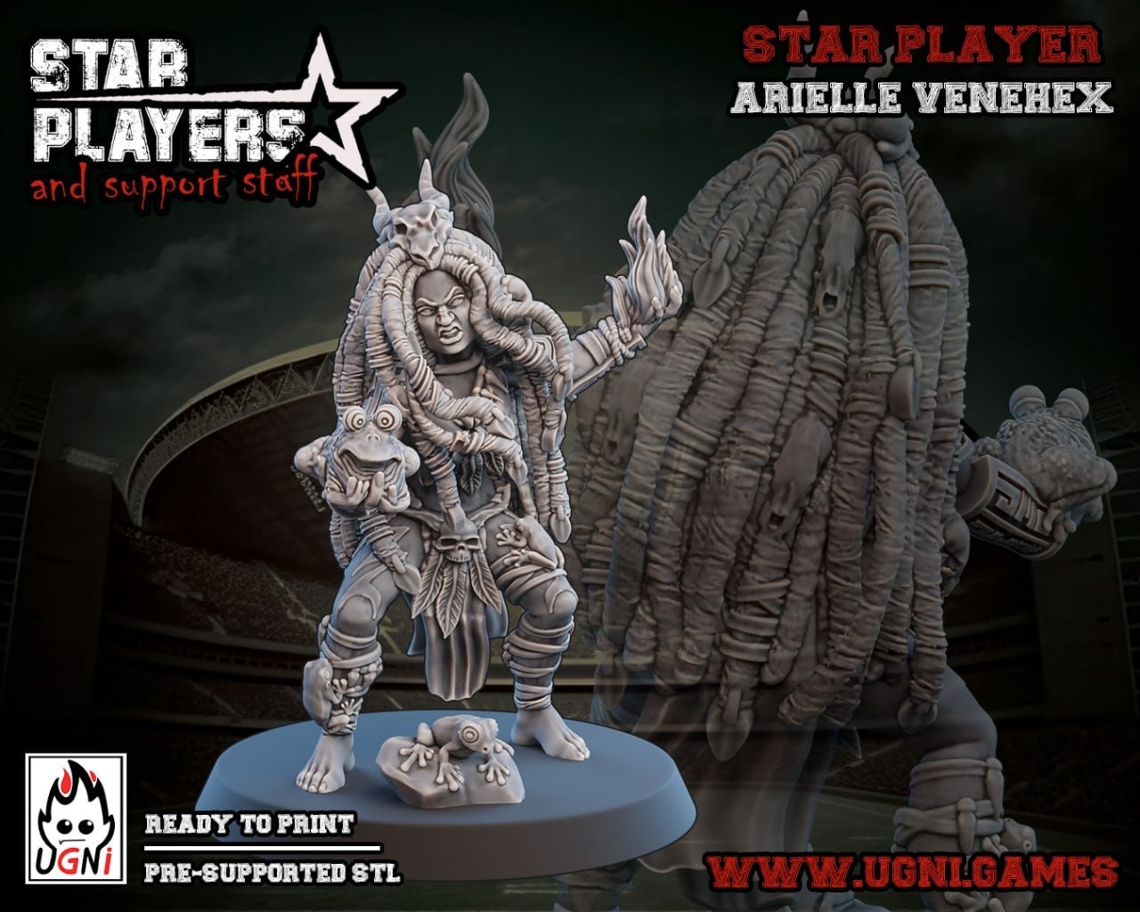 Arielle Venehex + Frog | Amazon Star Players | Fantasy Football UGNI Miniatures - TheMajorLab