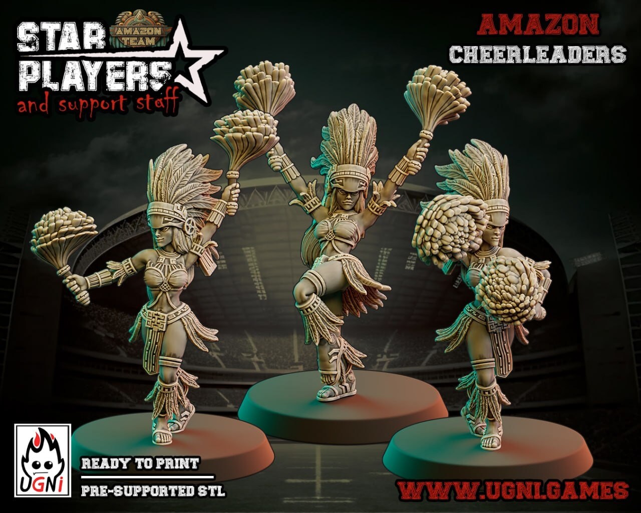 3x Amazon Cheerleaders Fantasy football UGNI Miniatures - TheMajorLab