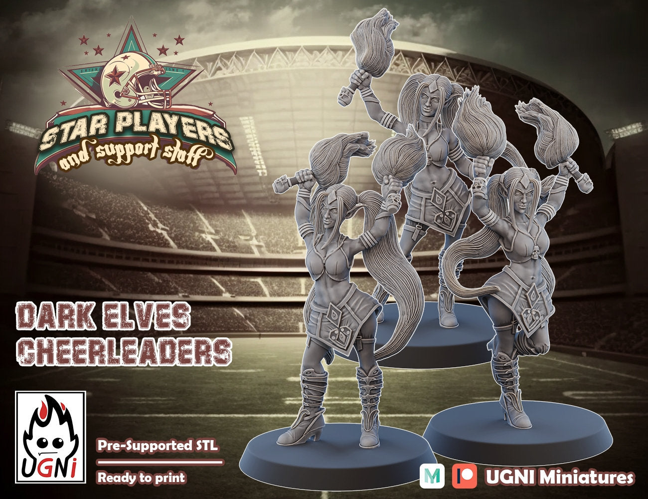 3x Dark Elves Cheerleaders | Fantasy Football UGNI Miniatures - TheMajorLab