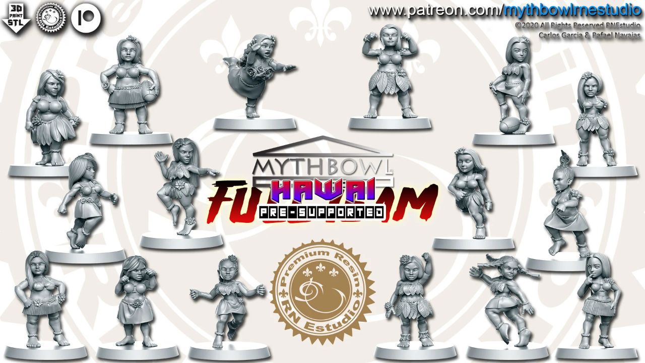 Hawai Dwarf Team for Fantasy Football Miniature Tabletop Game Mythbowl RN Estudio