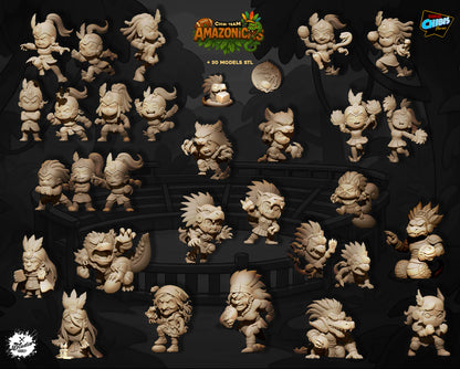 Chibi Amazons – Amazon Fantasy Football Team – High Quality Resin Miniatures – Big Head Chibi