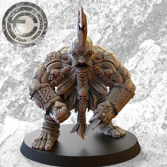 KRIM IRONCLAW Dwarf Star Player | Dwarf Team | Fran Cantos Designs | 32mm Fantasy Football Miniature | Resin Big Guy with Base