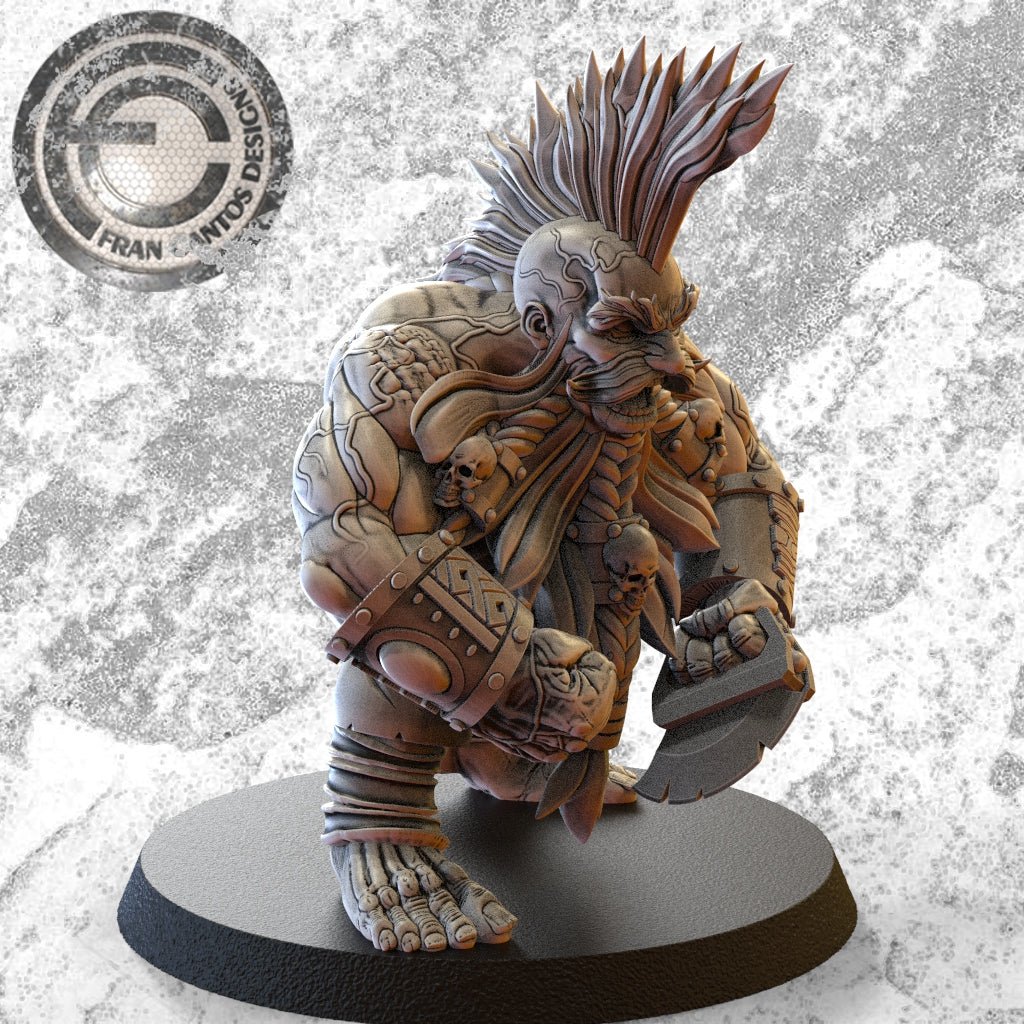 KRIM IRONCLAW Dwarf Star Player | Dwarf Team | Fran Cantos Designs | 32mm Fantasy Football Miniature | Resin Big Guy with Base