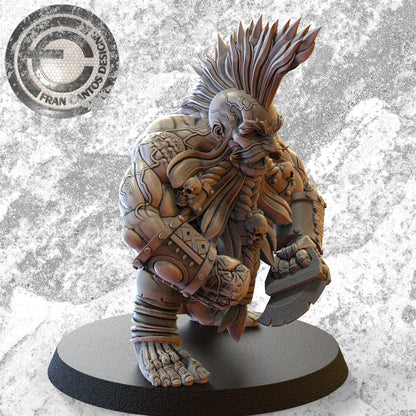 KRIM IRONCLAW Dwarf Star Player | Dwarf Team | Fran Cantos Designs | 32mm Fantasy Football Miniature | Resin Big Guy with Base